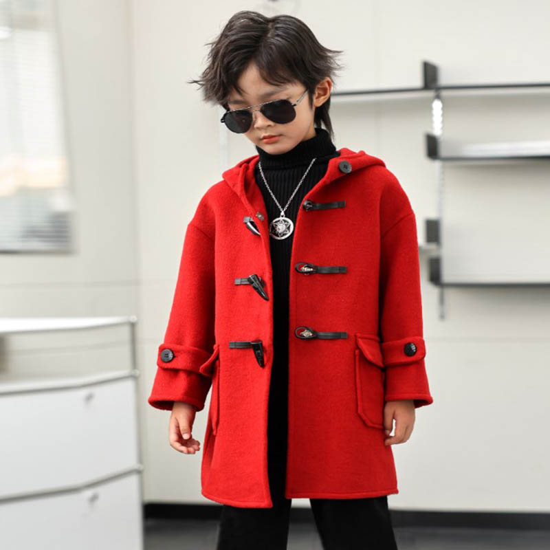 Kids Outdoor Jacket - Kinderen Winter Rode Groene Wollen Jas