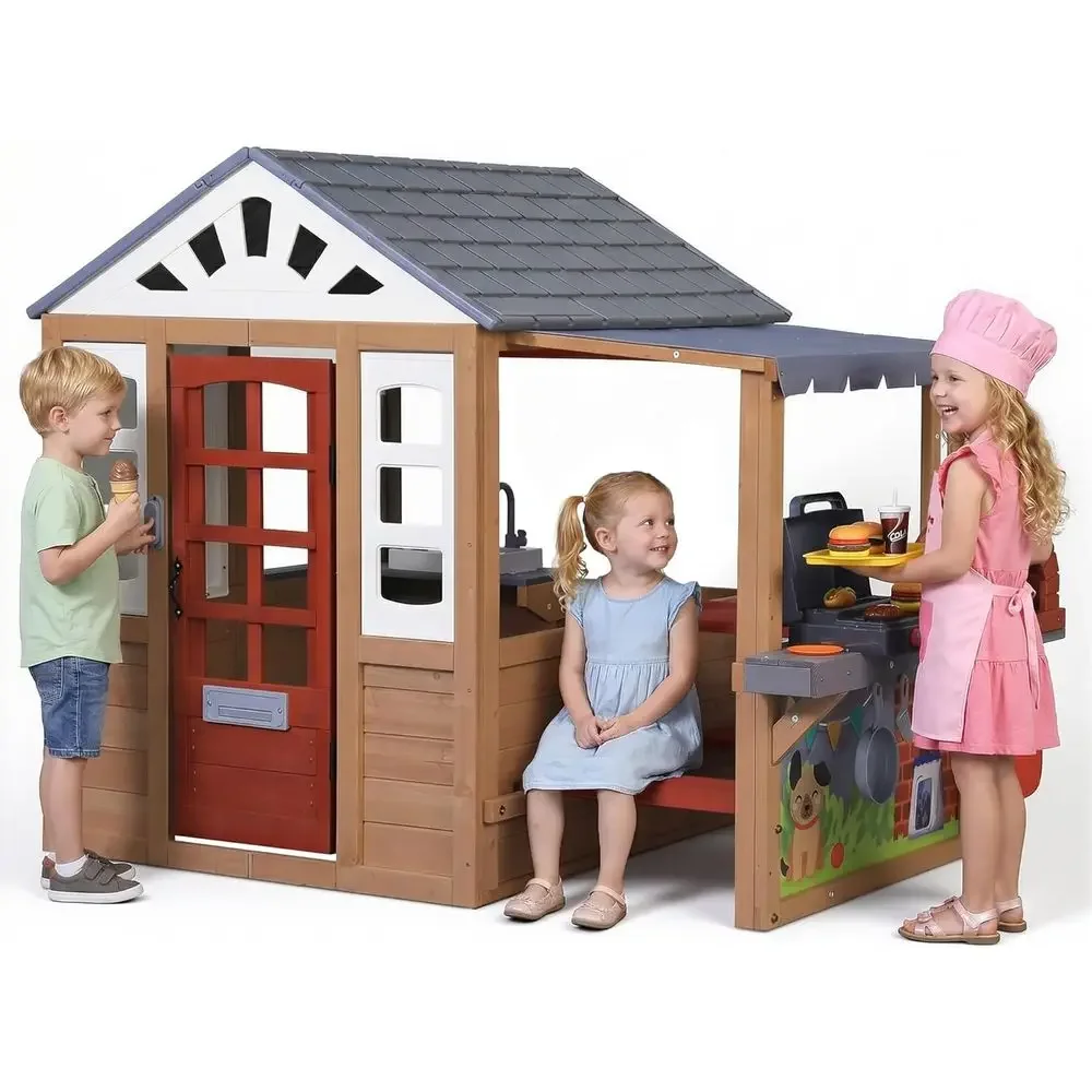 Kids Outdoor Wooden Playhouse - Houten speelhuis voor buiten, CeWooden speelhuis