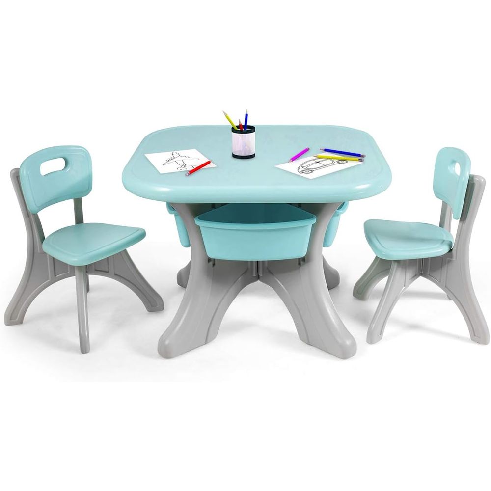 Kids Outdoor Table And Chair Set - Kindertafel en -stoelen, 3-delige activiteitenbureauset met