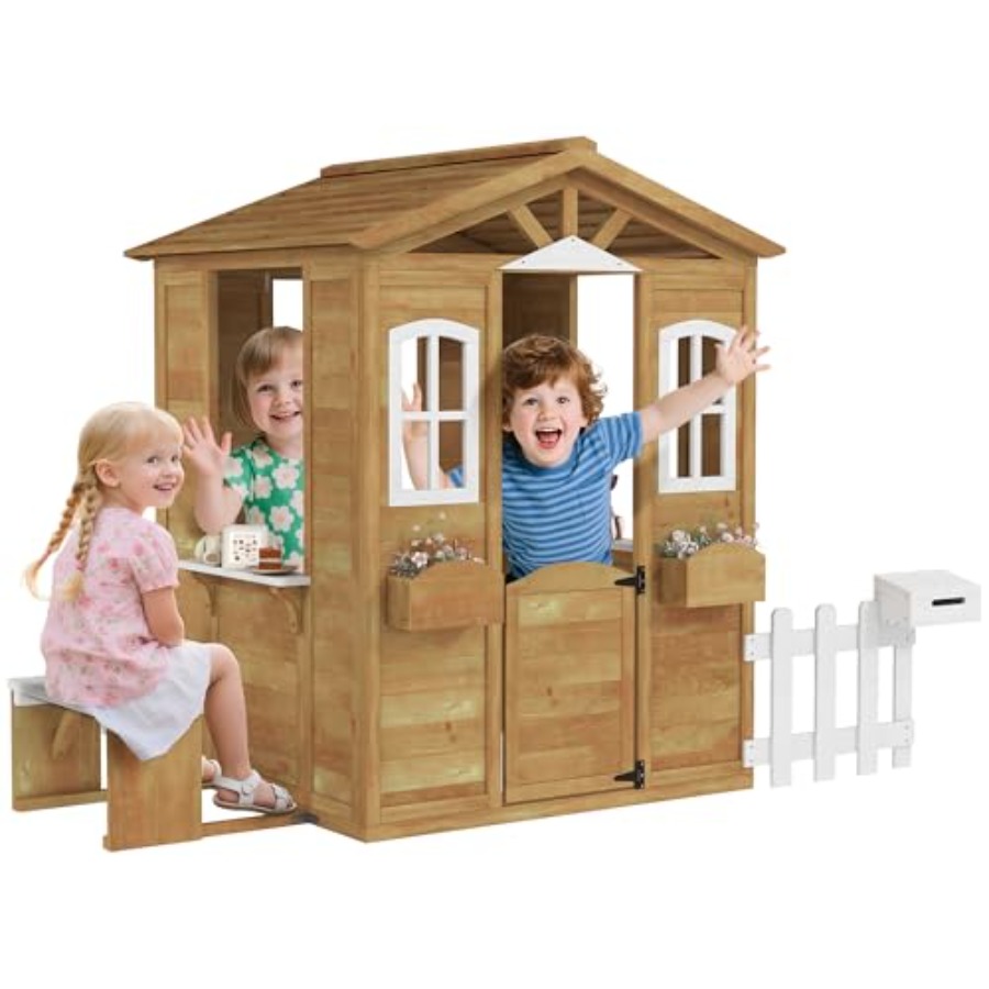 Kids Outdoor Wooden Playhouse - Buitenspeelhuis voor kinderen van 3-6 jaar,