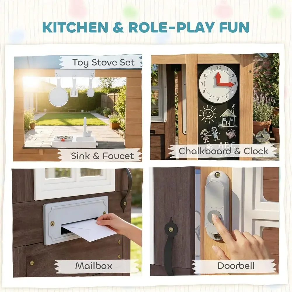 Qaba Buitenspeelhuis met deur  - Kids Outdoor Wooden Playhouse recensie en prijs
