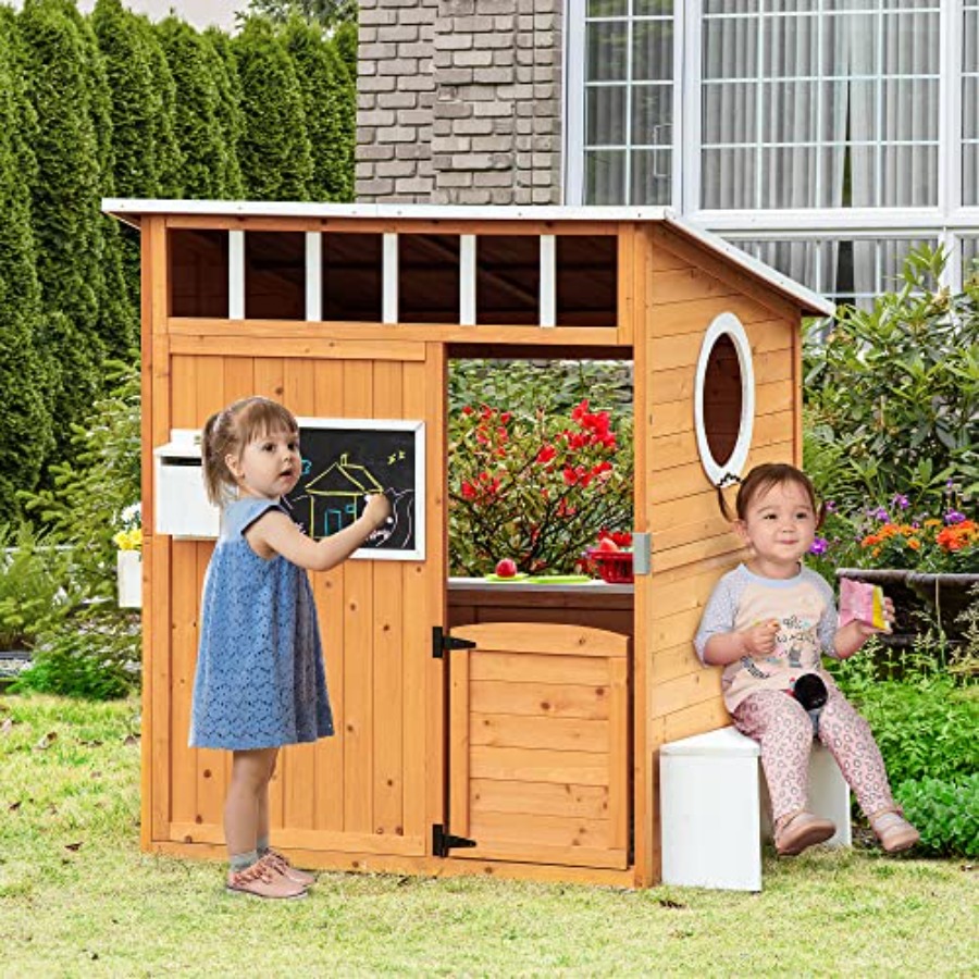 Houten buiten speelhuisje voor - Kids Outdoor Wooden Playhouse recensie en prijs