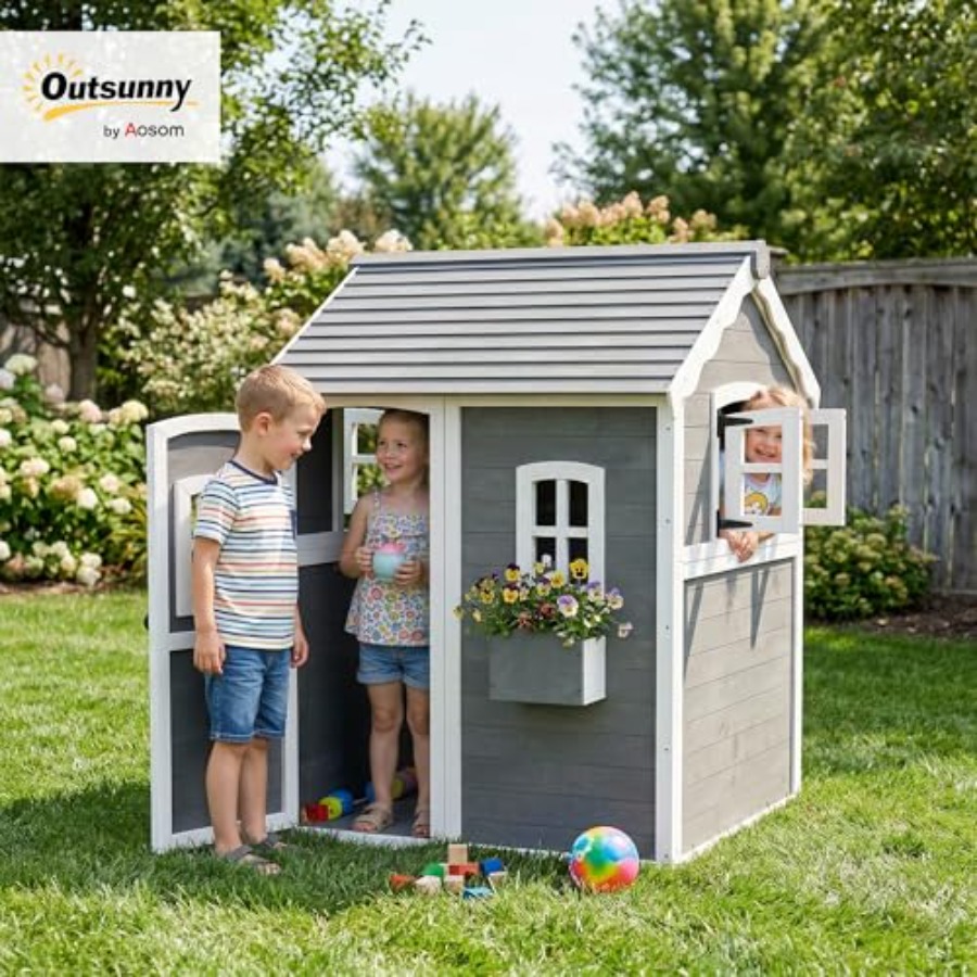 Houten buiten speelhuisje voor - Kids Outdoor Wooden Playhouse recensie en prijs