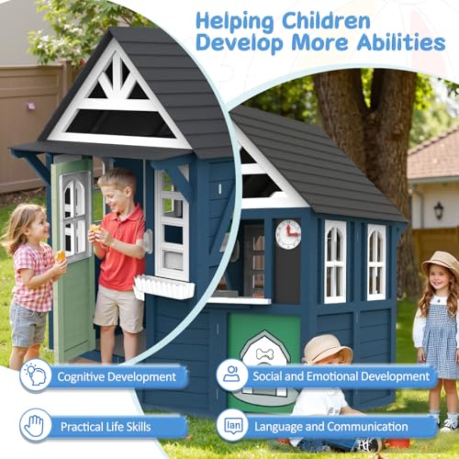 Buitenspeelhuis voor kinderen: - Kids Outdoor Wooden Playhouse recensie en prijs