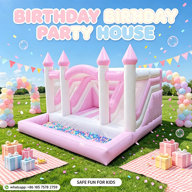 Opblaasbaar roze prinsessenkas - Kids Outdoor Jump House recensie en prijs