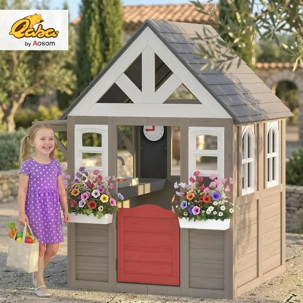 Qaba Buitenspeelhuis, Houten K - Kids Outdoor Wooden Playhouse recensie en prijs